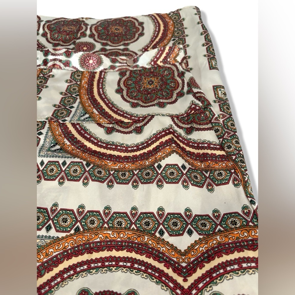 Topshop Satin Mandala Paisley Print A-line Midi Wrap Skirt | Size 8 - Picture 11 of 16